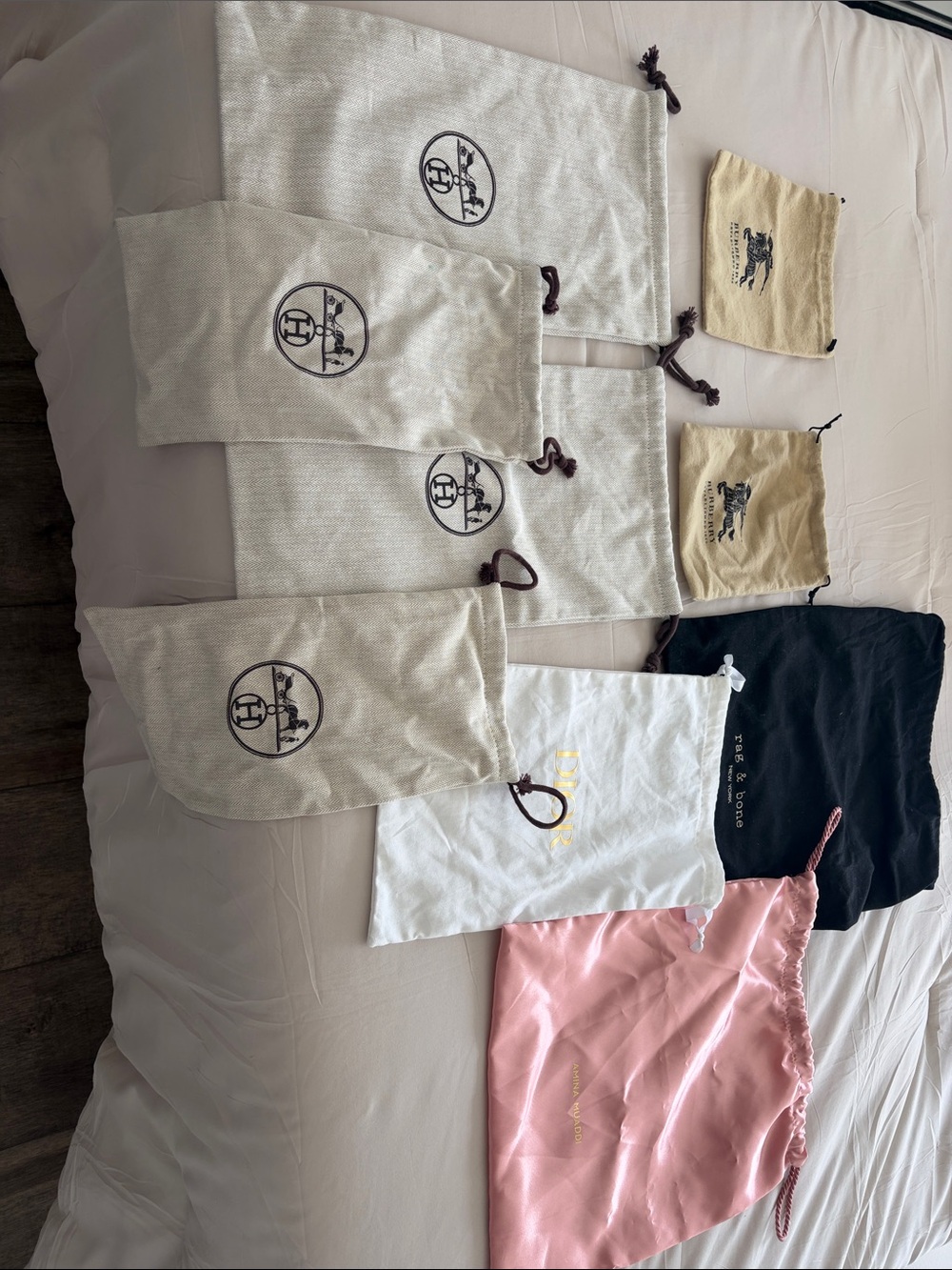 Hermes Assorted Logo Drawstring Dust Bags in Beige, Black, White, Pink